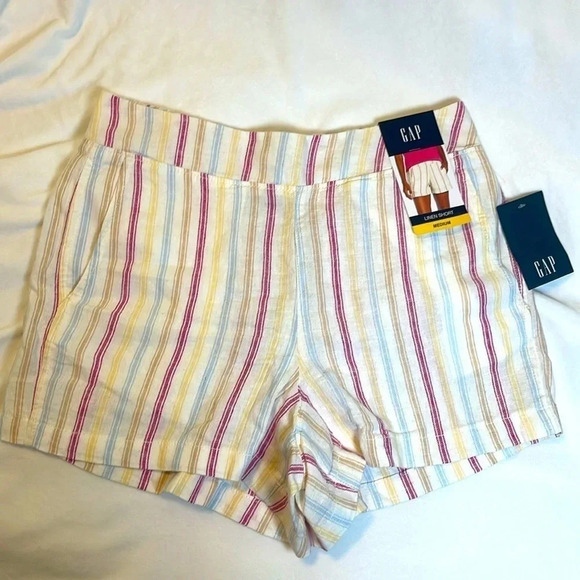 Gap Pants - Dotted Sun Stripe -Gap Ladies Linen Lightweight Breathable Pull On Elastic Waist